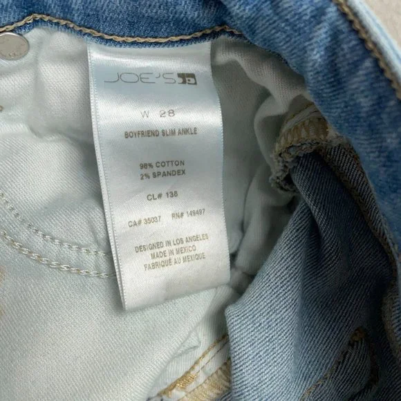 Joe’s Jeans Boyfriend Slim Ankle Size 28 (30x28) Manila Wash Ripped Distressed - Picture 9 of 16